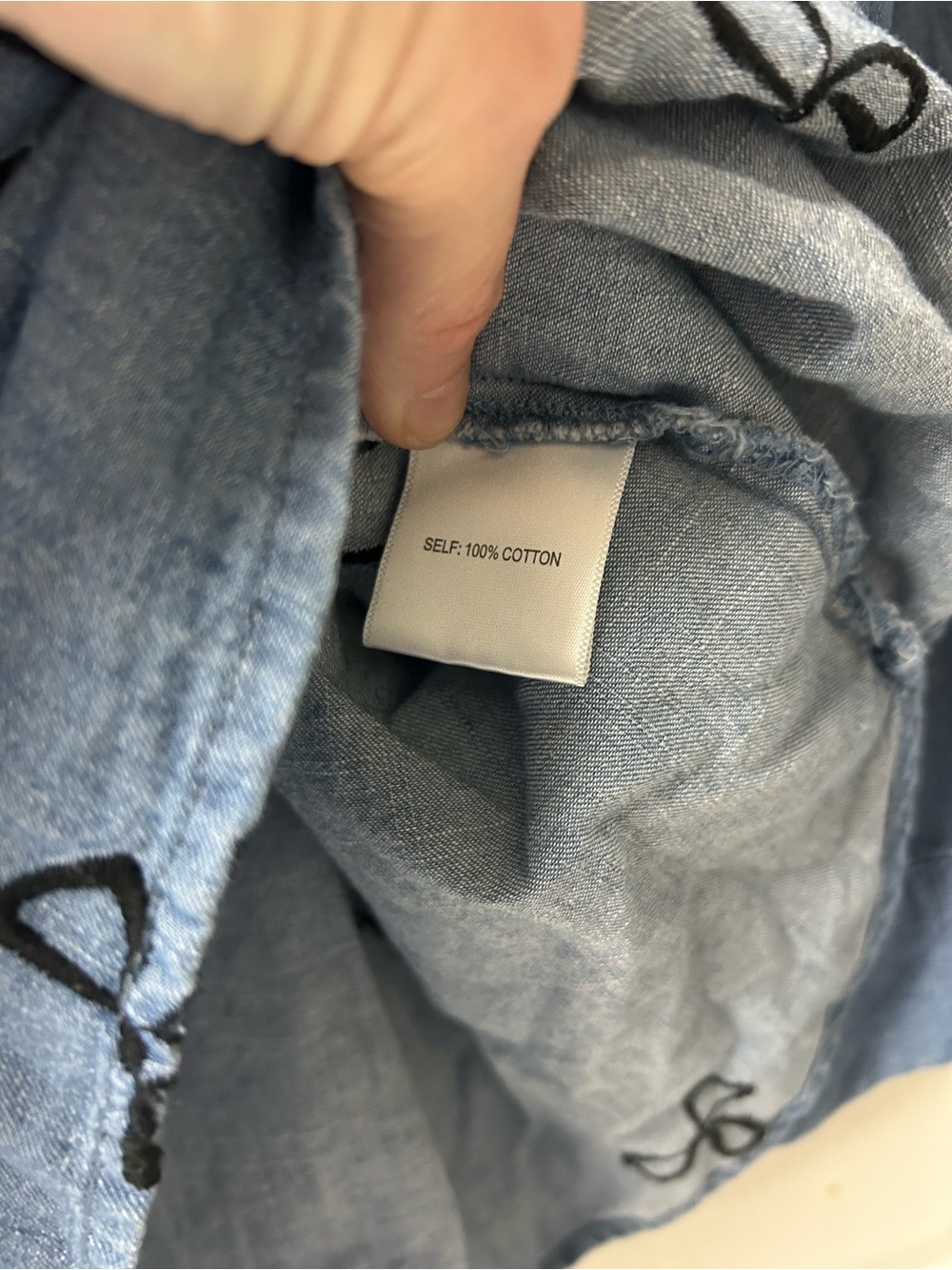 Jane + Delancey 2X 100% Cotton Chambray Bow Embroidered Button Down Shirt - Picture 6 of 6